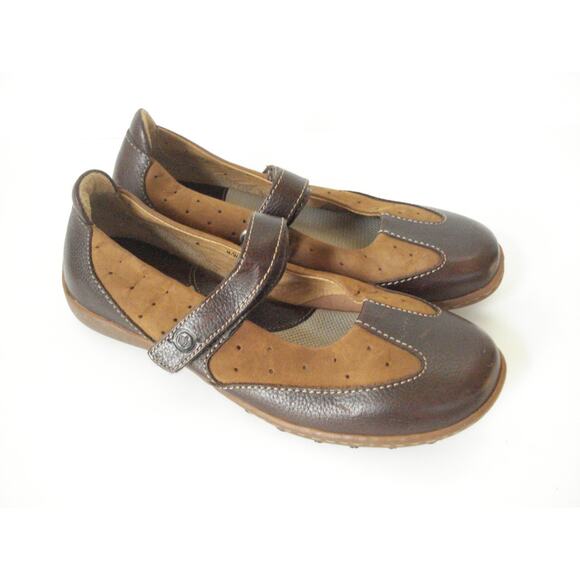 BORN DK BROWN SMOOTH & MEDIUM NUBUCK LEATHER MARY JANE FLAT SHOE US 6.5M EUR 37 - Picture 1 of 8